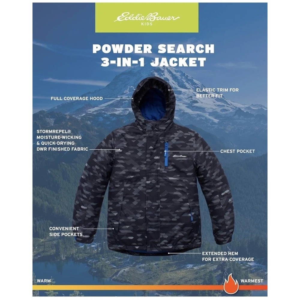 Eddie Bauer Youth 3 in 1 Jacket XL Water Resistant NWT Black Galaxy NWT - Picture 2 of 16